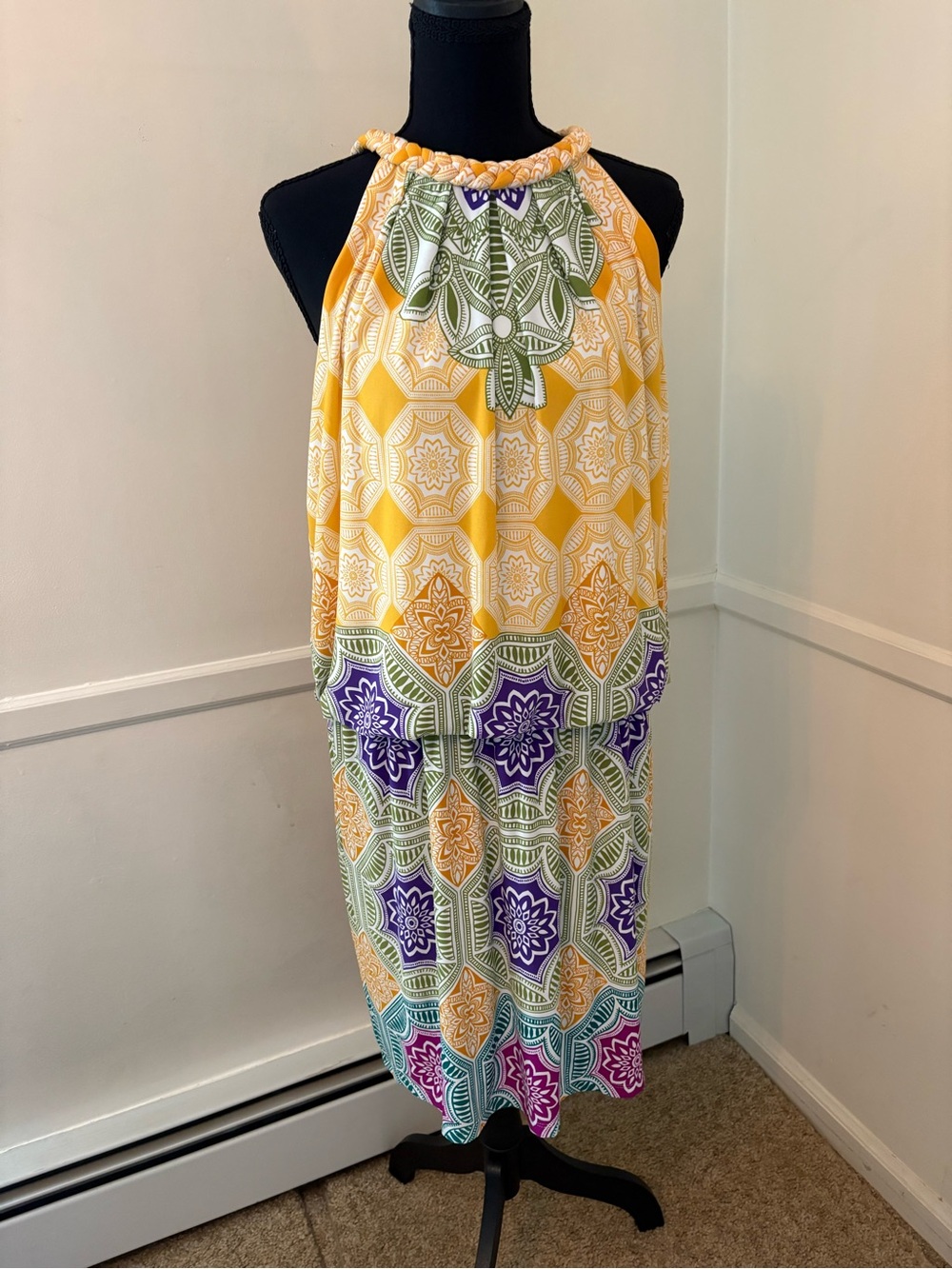 London Times Midi Halter Dress in Bright Multicolor Size 14